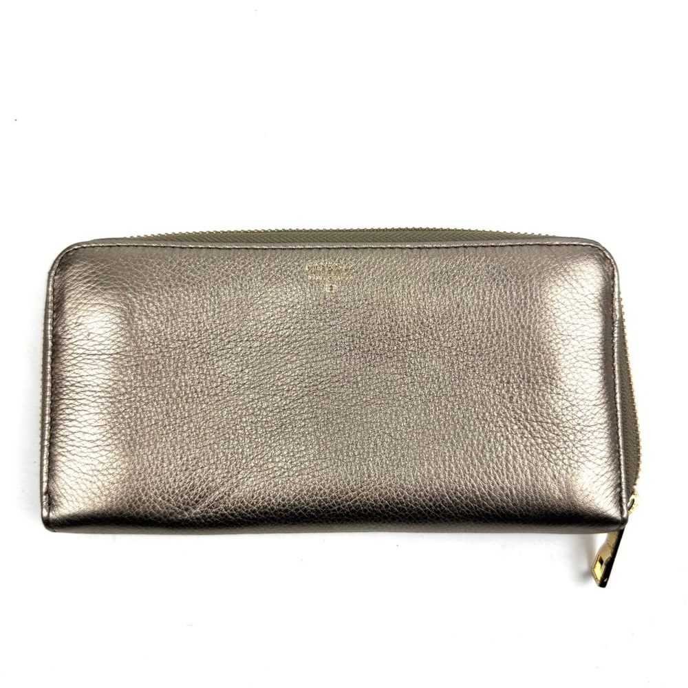 Fossil Wallet Rose Gold Metallic Cowhide Leather Zip Around Clutch Organizer